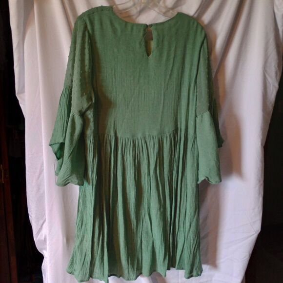 Umgee Embroidered Mini Dress Flutter Bell Sleeve Floral Swiss dot XL Green Event - Picture 2 of 9